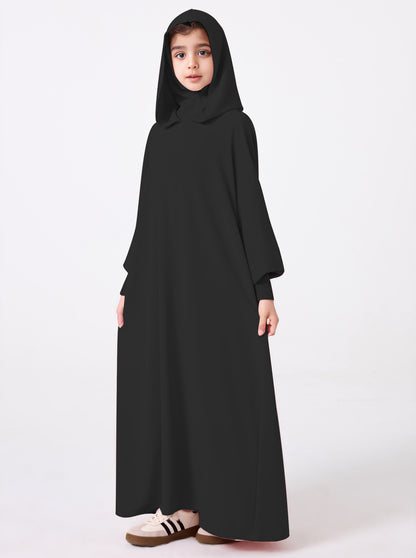 Middle East Muslim Abaya Girl's Hoodie Dress With Solid Color Hooded Cuff Design MSL1508