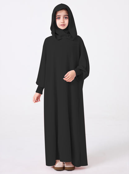 Middle East Muslim Abaya Girl's Hoodie Dress With Solid Color Hooded Cuff Design MSL1508