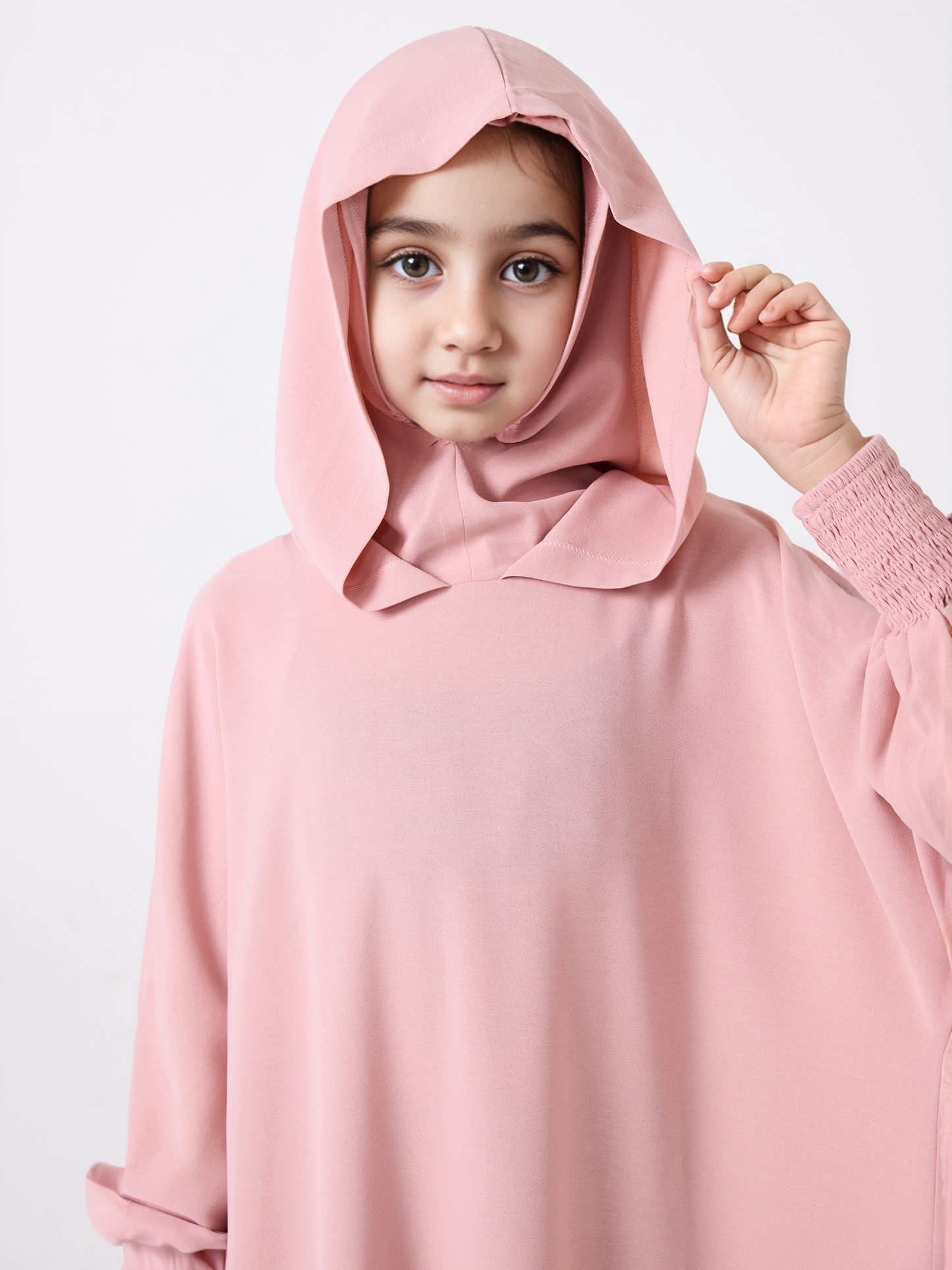 Middle East Muslim Abaya Girl's Hoodie Dress With Solid Color Hooded Cuff Design MSL1508