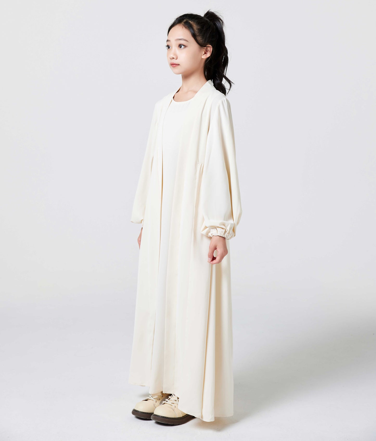 2-piece Girls Middle East Muslim Dubai Robe Lantern Sleeve Cardigan Coat Solid color sleeveless dress (skirt + coat, no hijab) MSL211