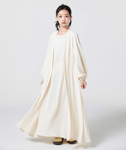 2-piece Girls Middle East Muslim Dubai Robe Lantern Sleeve Cardigan Coat Solid color sleeveless dress (skirt + coat, no hijab) MSL211