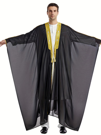 Ramadan Thobe Men's Embroidered Contrast Color Long-sleeved Cape Robe, Men's Abaya Burqa MSL162