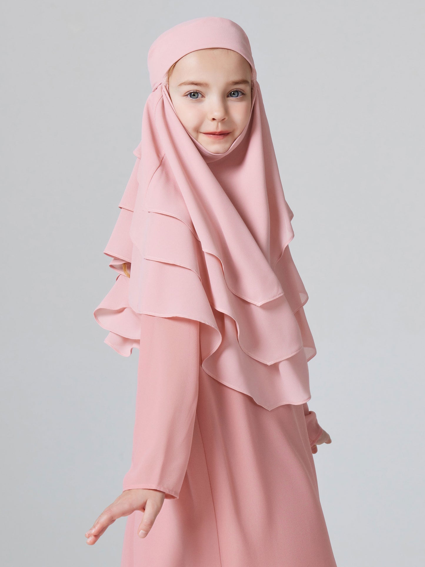 Muslism Ramadan kids khimar Girls Solid Layered Chiffon Hijab For Islam Party Pray Outdoor MSL167