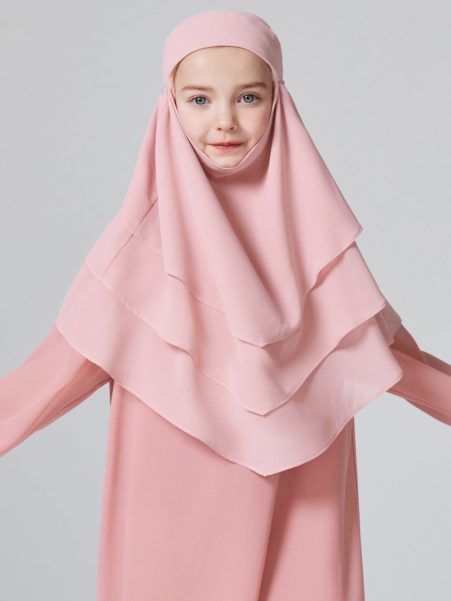 Muslism Ramadan kids khimar Girls Solid Layered Chiffon Hijab For Islam Party Pray Outdoor MSL167