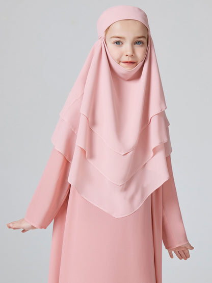 Muslism Ramadan kids khimar Girls Solid Layered Chiffon Hijab For Islam Party Pray Outdoor MSL167