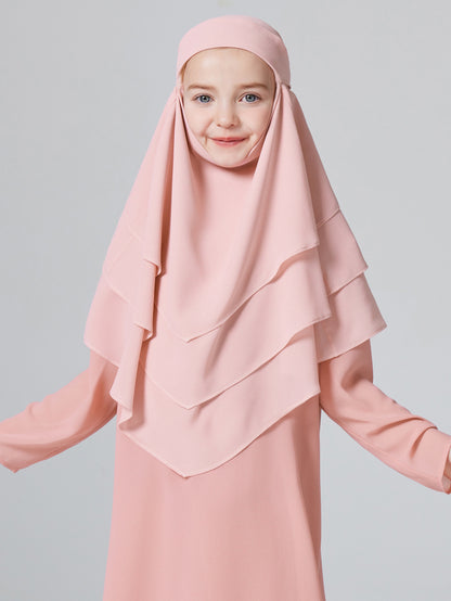 Muslism Ramadan kids khimar Girls Solid Layered Chiffon Hijab For Islam Party Pray Outdoor MSL167