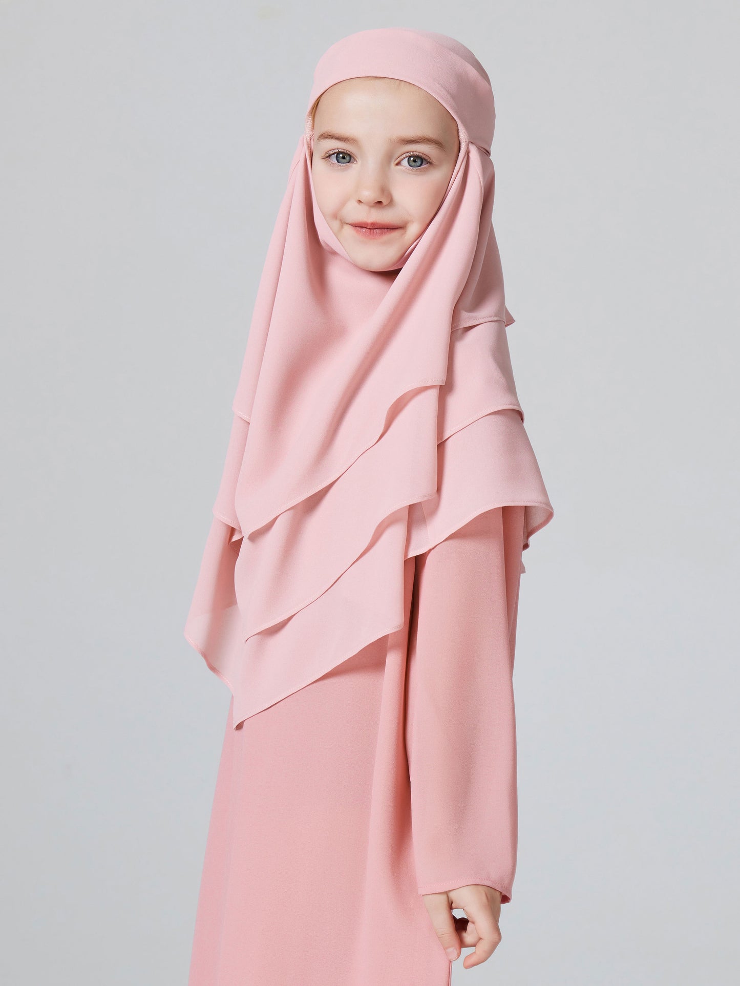 Muslism Ramadan kids khimar Girls Solid Layered Chiffon Hijab For Islam Party Pray Outdoor MSL167