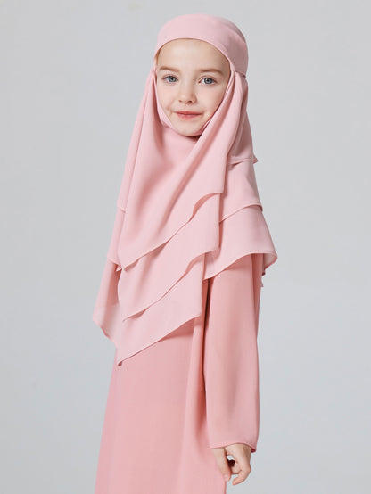 Muslism Ramadan kids khimar Girls Solid Layered Chiffon Hijab For Islam Party Pray Outdoor MSL167