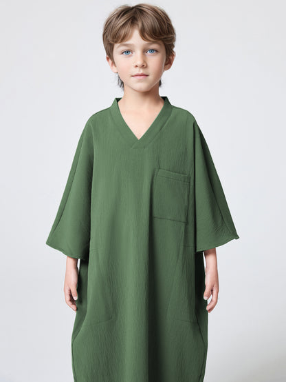 Ramadan Boys Middle East Islam Solid Color Arab Dubai Robe Abaya, Casual Thobe Ethnic Style Kids Long Sleeve Muslim Clothing MSL142