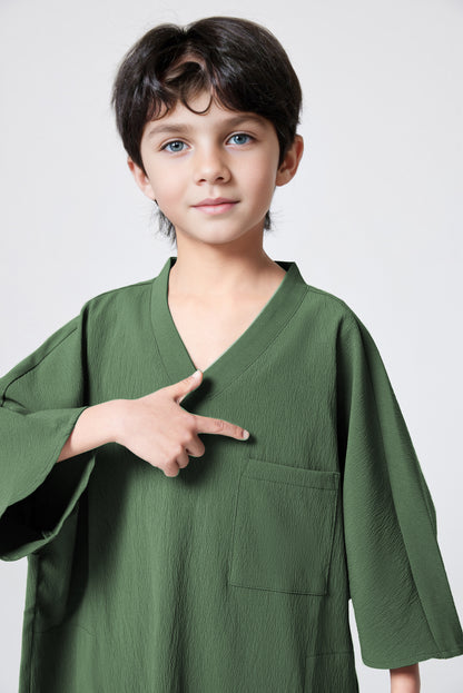 Ramadan Boys Middle East Islam Solid Color Arab Dubai Robe Abaya, Casual Thobe Ethnic Style Kids Long Sleeve Muslim Clothing MSL142