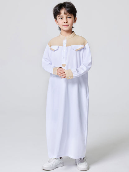 Ramadan Boys Middle East Islam Long Sleeve Arab Dubai Robe, Muslim Casual Ethnic Style Boys Long Sleeve Thobe Abaya Clothing MSL148