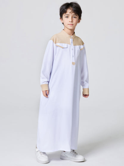 Ramadan Boys Middle East Islam Long Sleeve Arab Dubai Robe, Muslim Casual Ethnic Style Boys Long Sleeve Thobe Abaya Clothing MSL148