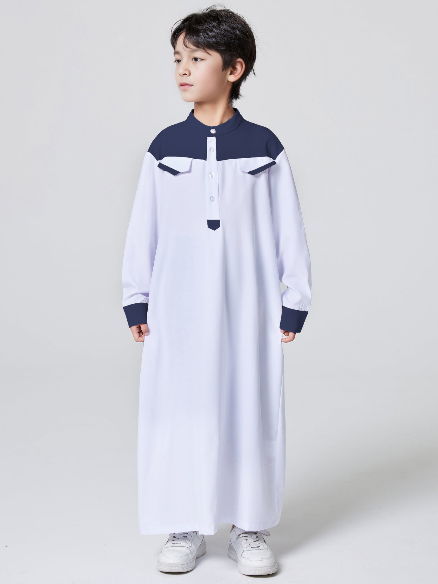 Ramadan Boys Middle East Islam Long Sleeve Arab Dubai Robe, Muslim Casual Ethnic Style Boys Long Sleeve Thobe Abaya Clothing MSL148