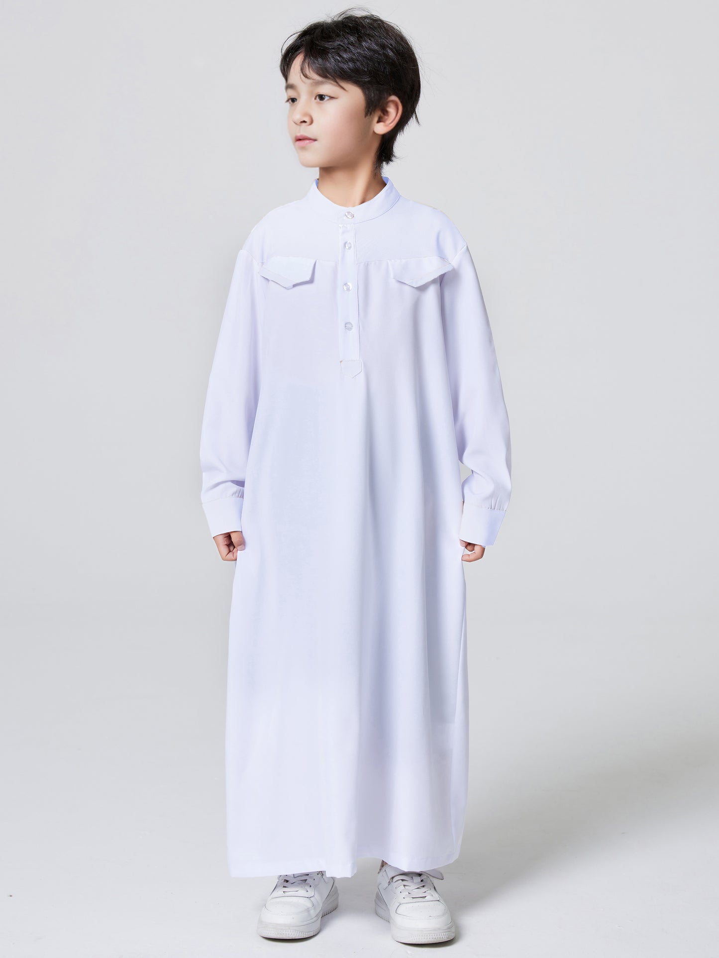 Ramadan Boys Middle East Islam Long Sleeve Arab Dubai Robe, Muslim Casual Ethnic Style Boys Long Sleeve Thobe Abaya Clothing MSL148