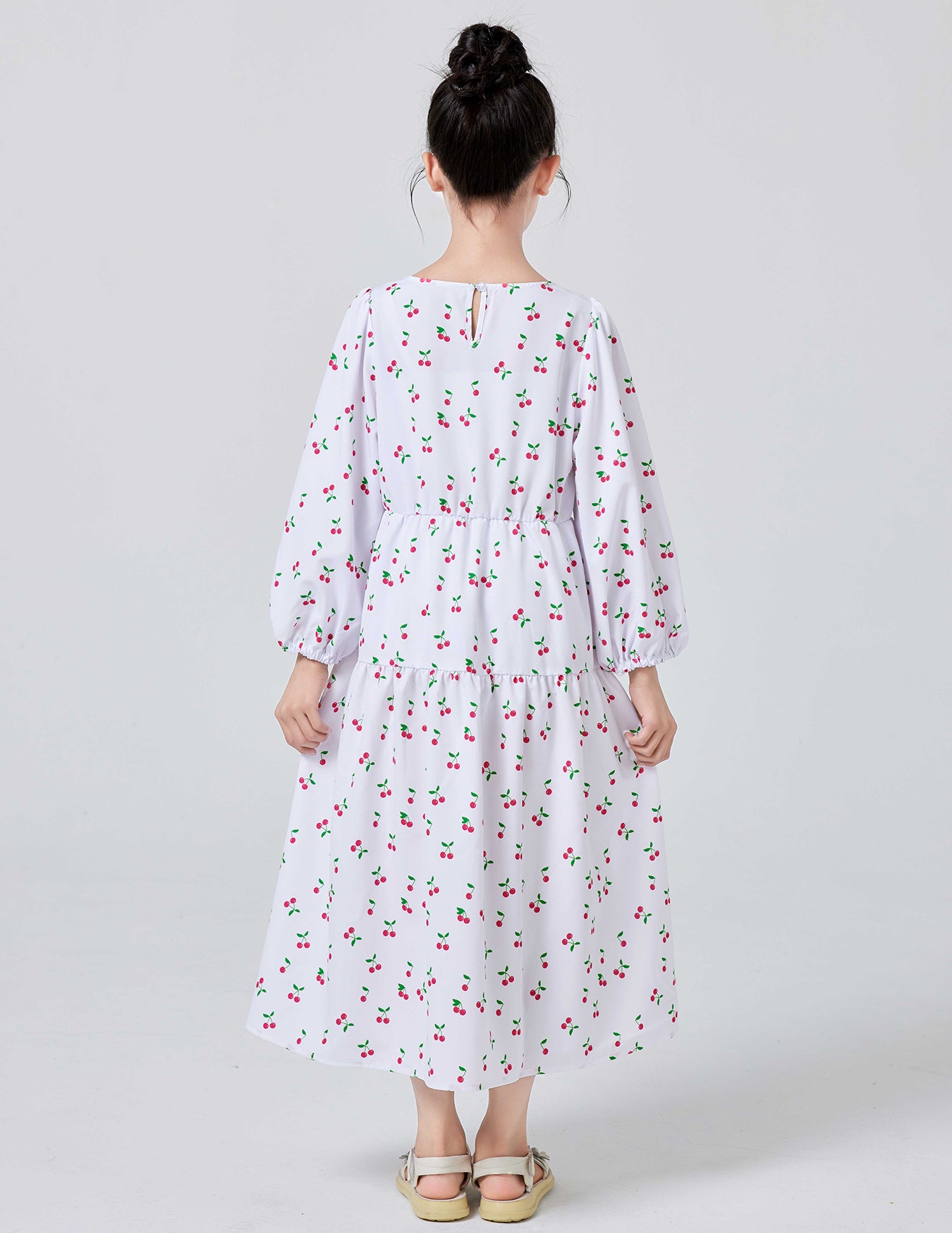 Ramadan Girls Loose & Casual Long Sleeve Allover Cherries Pattern Dress For Spring & Fall Daily Wear Pringbud Abaya Pringbud A MSL196