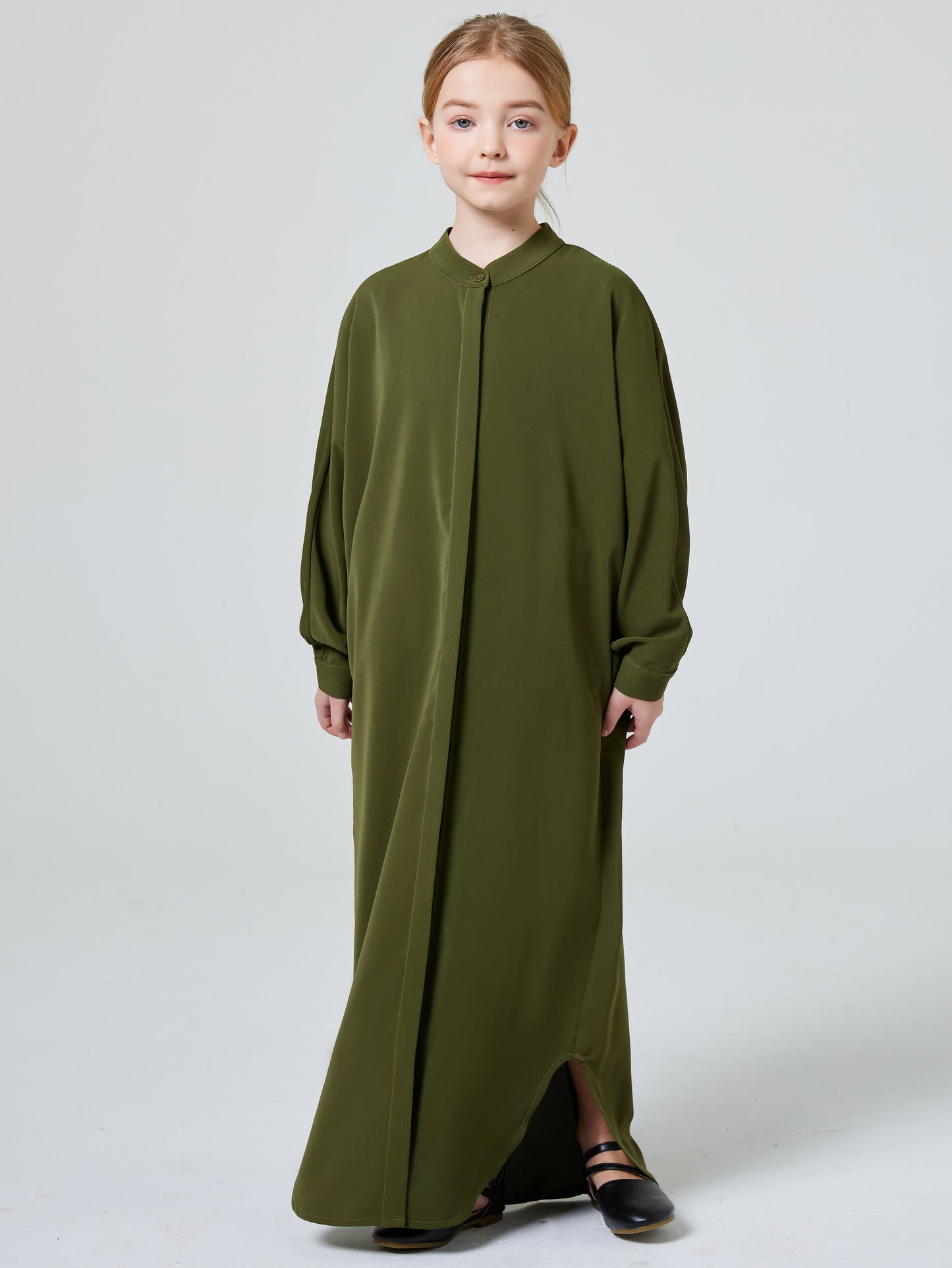 Ramadan kids Abayas Muslism Elegant Girl's Solid Crew Neck Long Sleeve Kaftan Dress For Pray Party, Abaya Dubai luxury MSL194