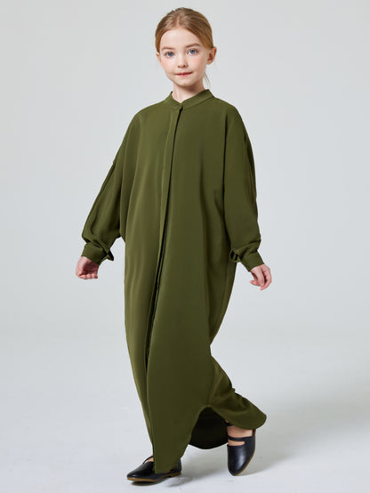 Ramadan kids Abayas Muslism Elegant Girl's Solid Crew Neck Long Sleeve Kaftan Dress For Pray Party, Abaya Dubai luxury MSL194