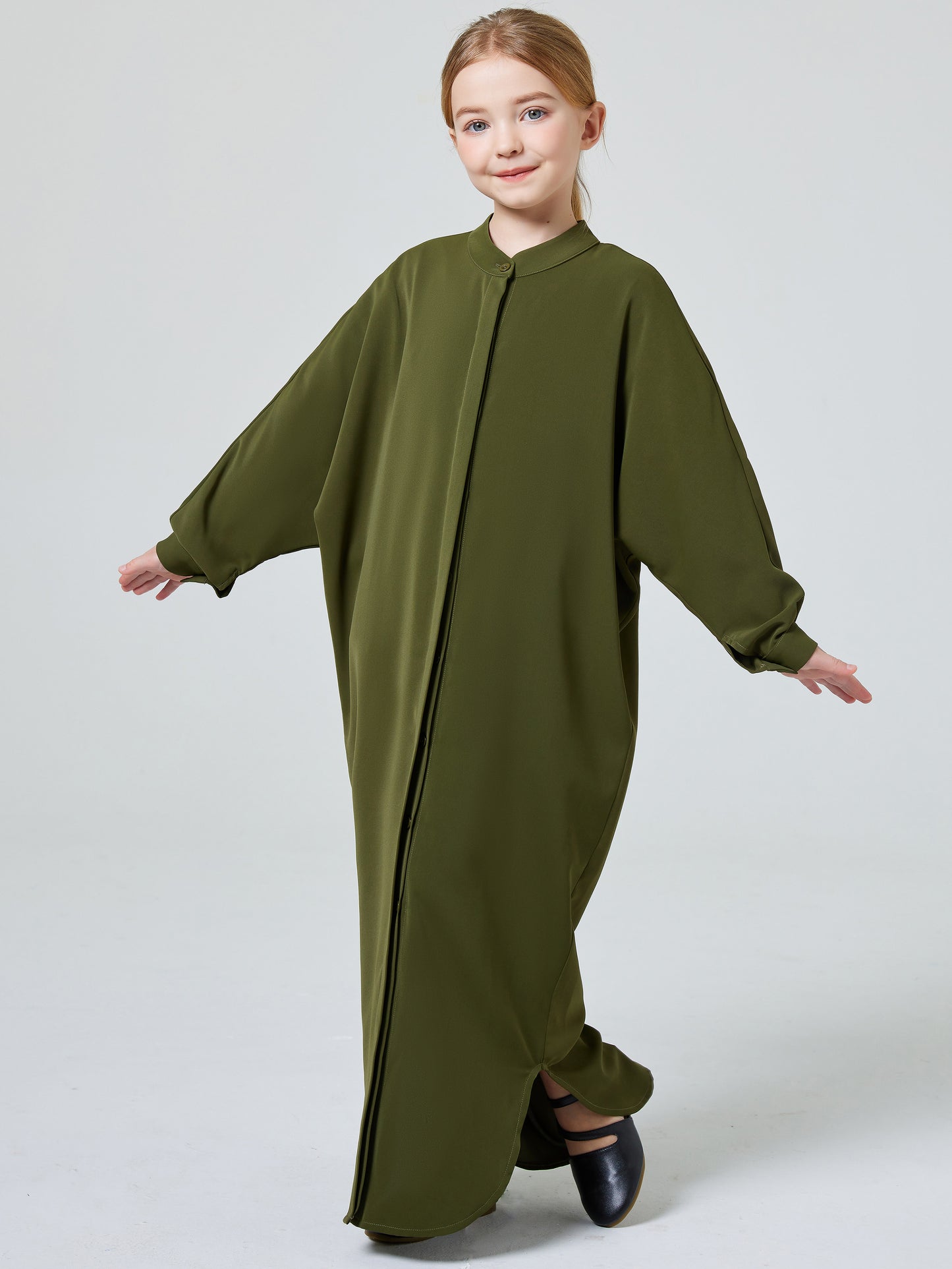 Ramadan kids Abayas Muslism Elegant Girl's Solid Crew Neck Long Sleeve Kaftan Dress For Pray Party, Abaya Dubai luxury MSL194