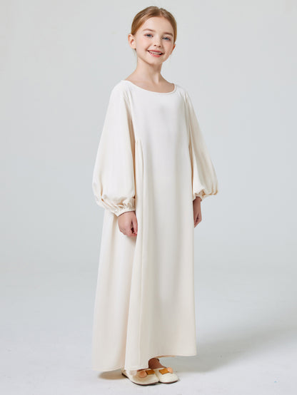 Ramadan Abaya Muslim Elegant Girl's Solid Crew Neck Long Sleeve Kaftan Dress For Pray Party MSL195