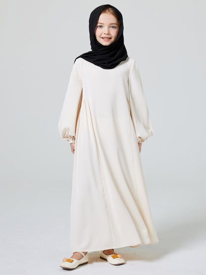 Ramadan Abaya Muslim Elegant Girl's Solid Crew Neck Long Sleeve Kaftan Dress For Pray Party MSL195