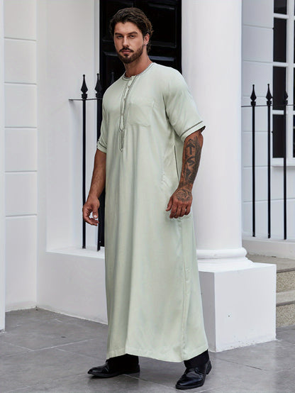 Ramadan Men's Muslim Dresses Long Sleeve Henley Shirts With Pocket Kaftan Islamic Abaya Arabic Long Gown Thobe Robe For Men 170-5