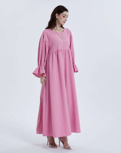 Middle East abaya Muslim women's Maxi dress solid color pleated elegant flared sleeve dress MSL825