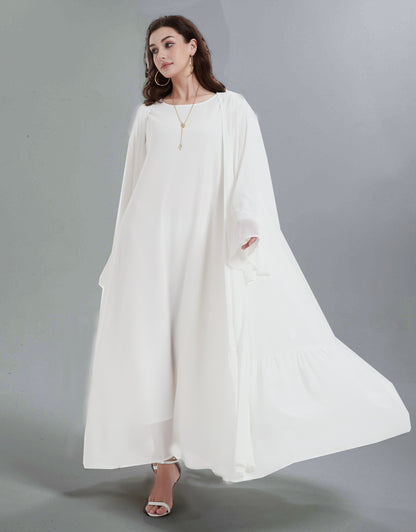 Muslim robe islamic clothing women' Maxi dress slong sleeve muslim dresses Chiffon flared sleeves flower hem cardigan abaya with turban (Belt included) MSL0666