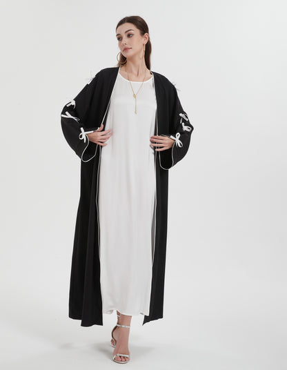 Middle East Muslim women's dress solid color bow open cuff cardigan coat Abaya MSL0251