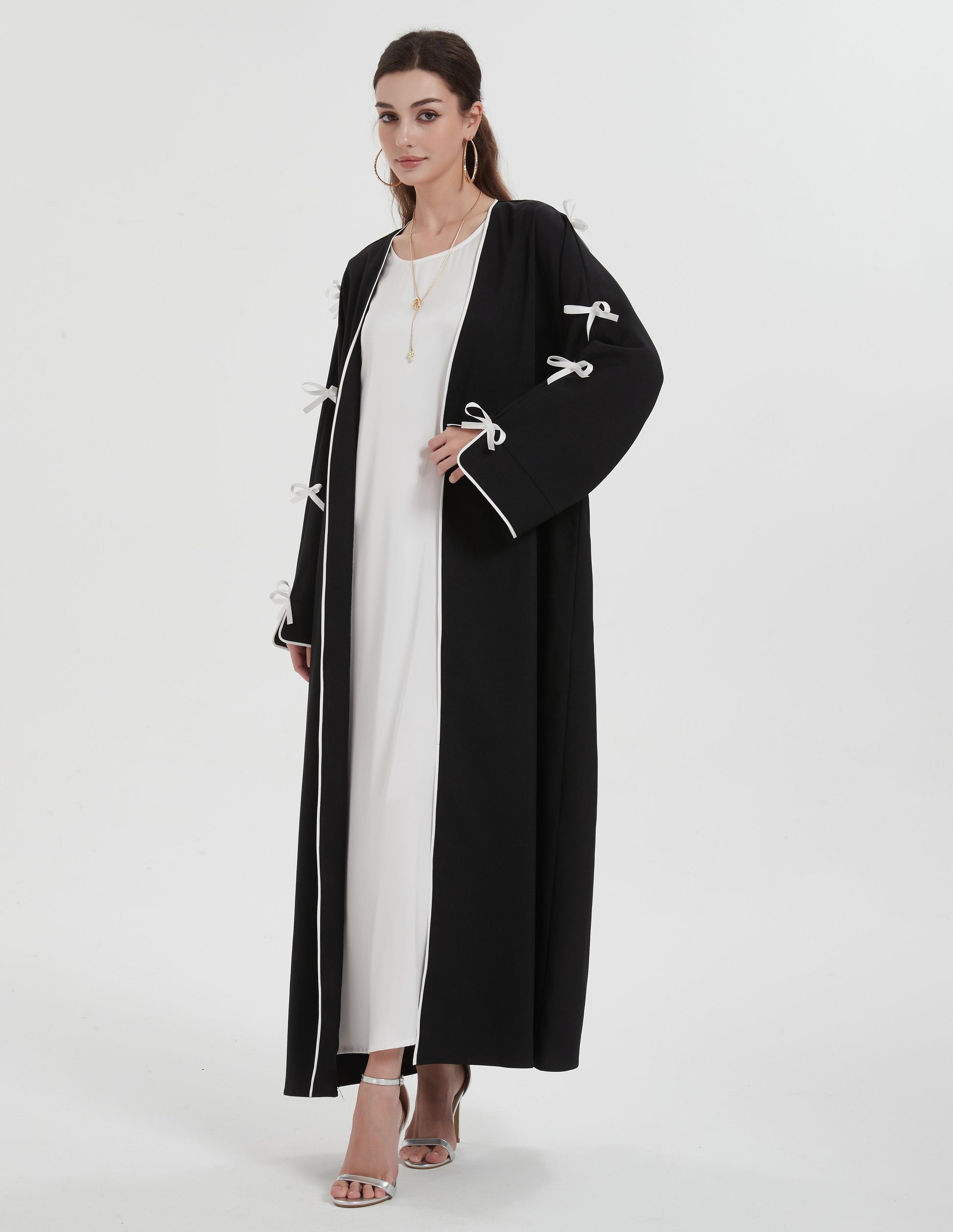 Middle East Muslim women's dress solid color bow open cuff cardigan co PRINGBUD ISLAMIC CLOTHING Middle East Muslim women's dress solid color bow open cuff cardigan co PRINGBUD ISLAMIC CLOTHING