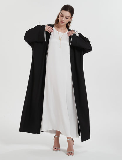 Middle East Muslim women's dress solid color bow open cuff cardigan coat Abaya MSL0251