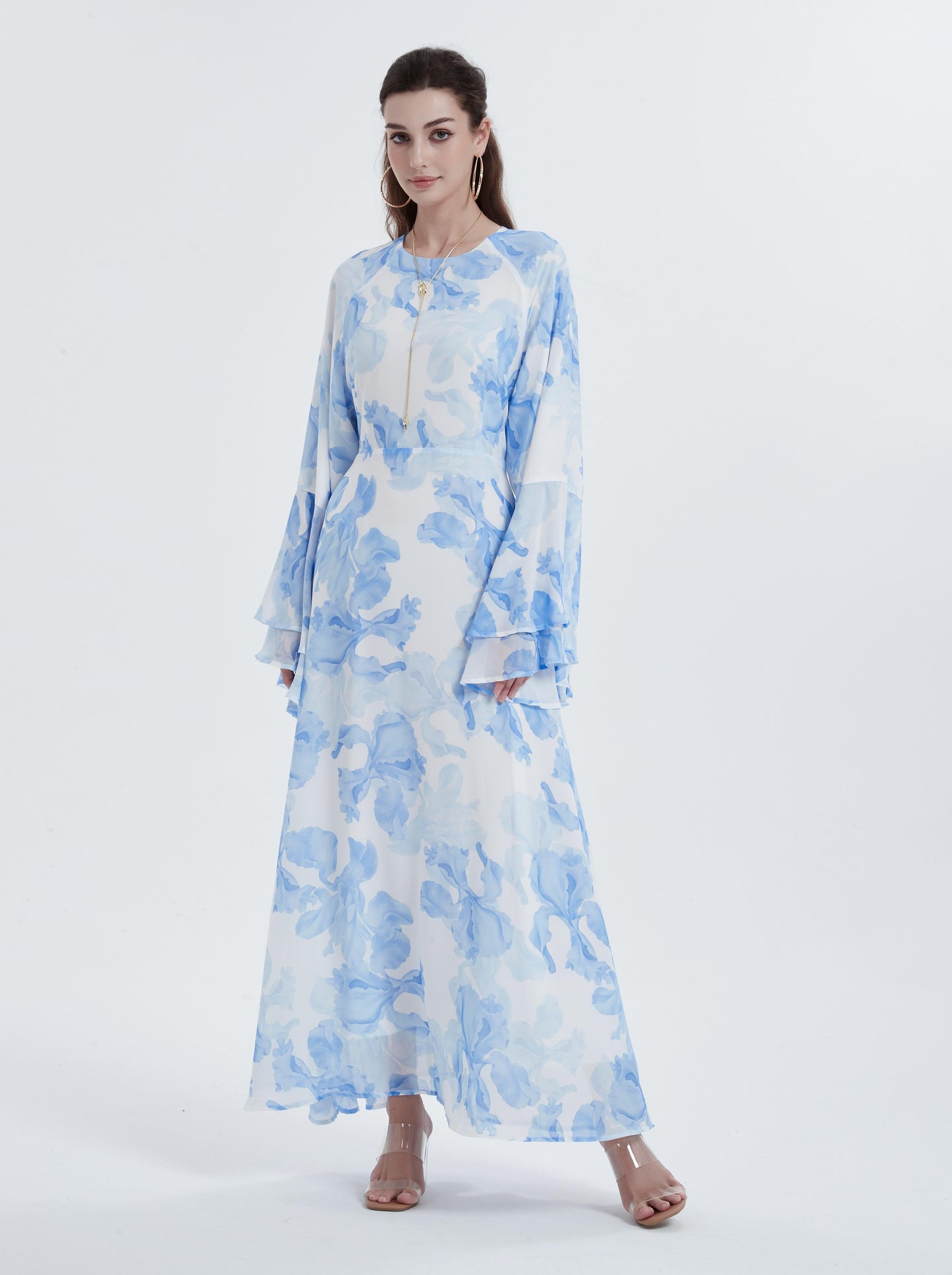 Wholesale Ramadan Kebaya Chiffon Print Dress Headscarf Set MSL8266 - OEM ODM Modest Wear Factory