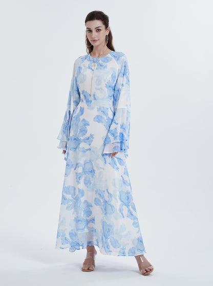 Wholesale Ramadan Kebaya Chiffon Print Dress Headscarf Set MSL8266 - OEM ODM Modest Wear Factory