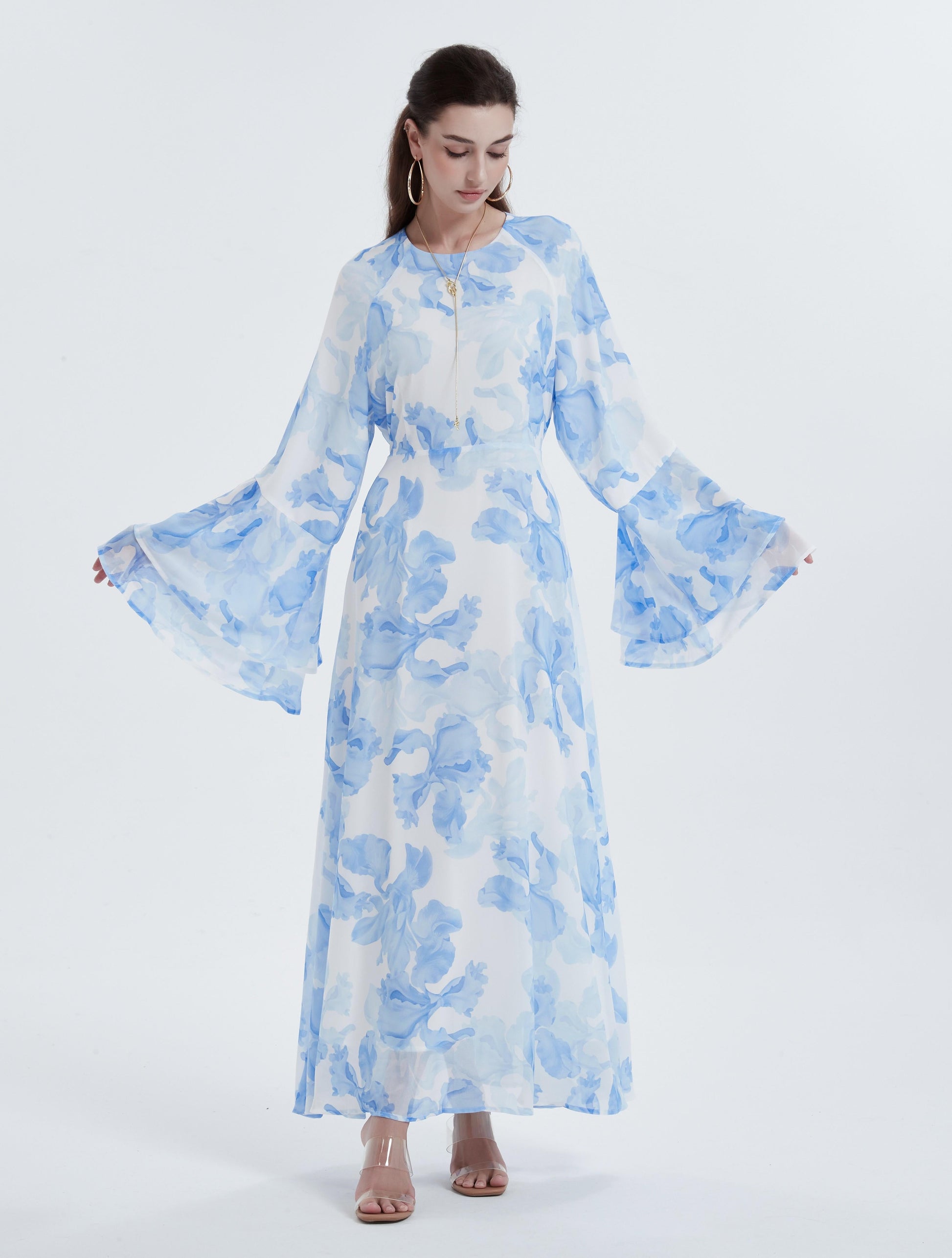 Wholesale Ramadan Kebaya Chiffon Print Dress Headscarf Set MSL8266 - OEM ODM Modest Wear Factory