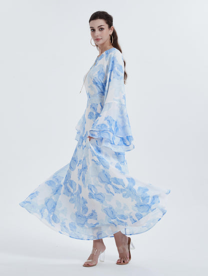 Wholesale Ramadan Kebaya Chiffon Print Dress Headscarf Set MSL8266 - OEM ODM Modest Wear Factory