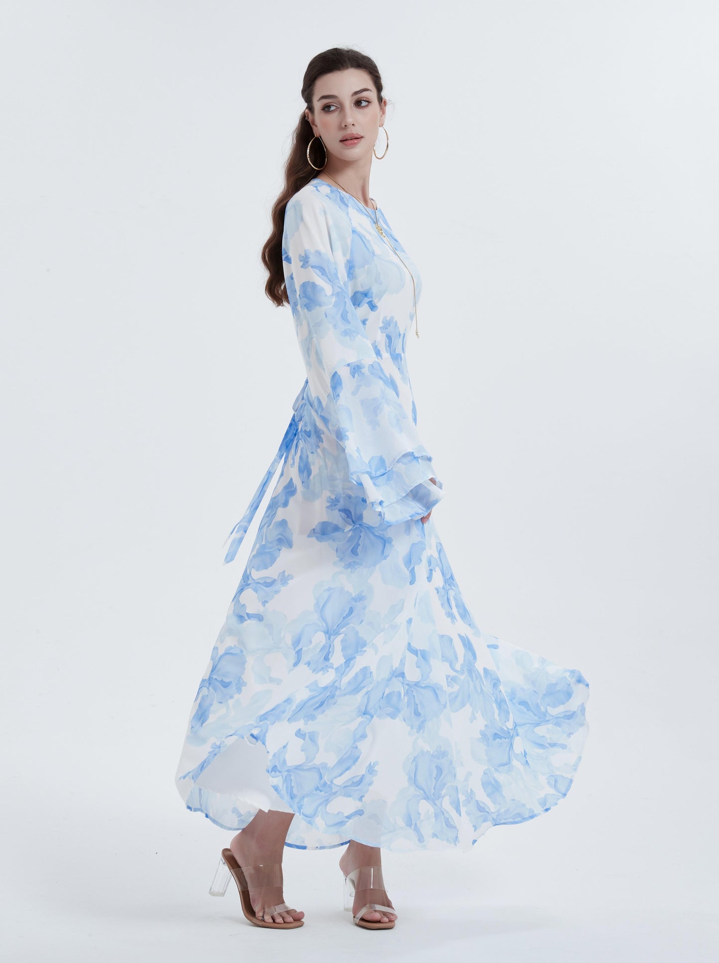Wholesale Ramadan Kebaya Chiffon Print Dress Headscarf Set MSL8266 - OEM ODM Modest Wear Factory