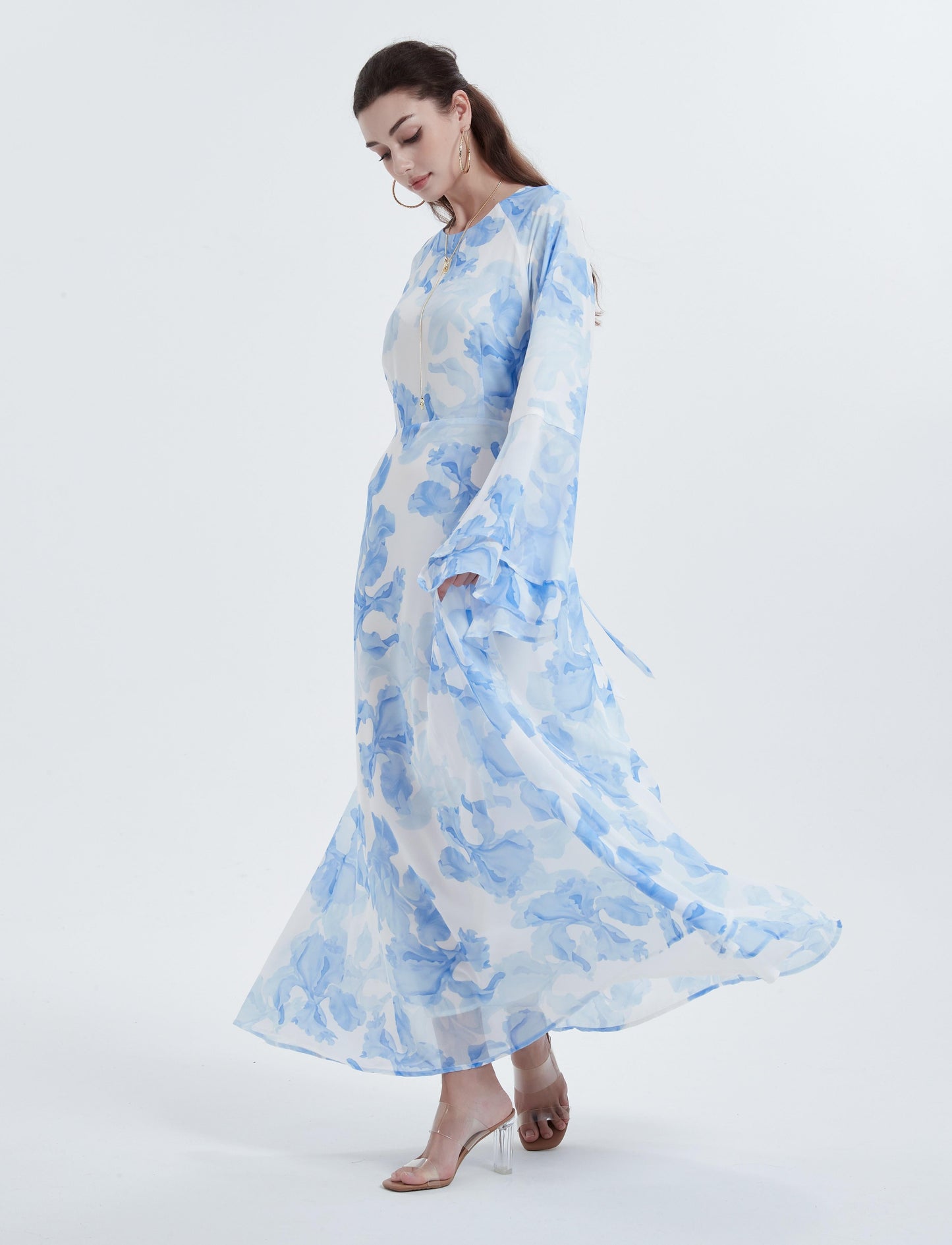 Wholesale Ramadan Kebaya Chiffon Print Dress Headscarf Set MSL8266 - OEM ODM Modest Wear Factory