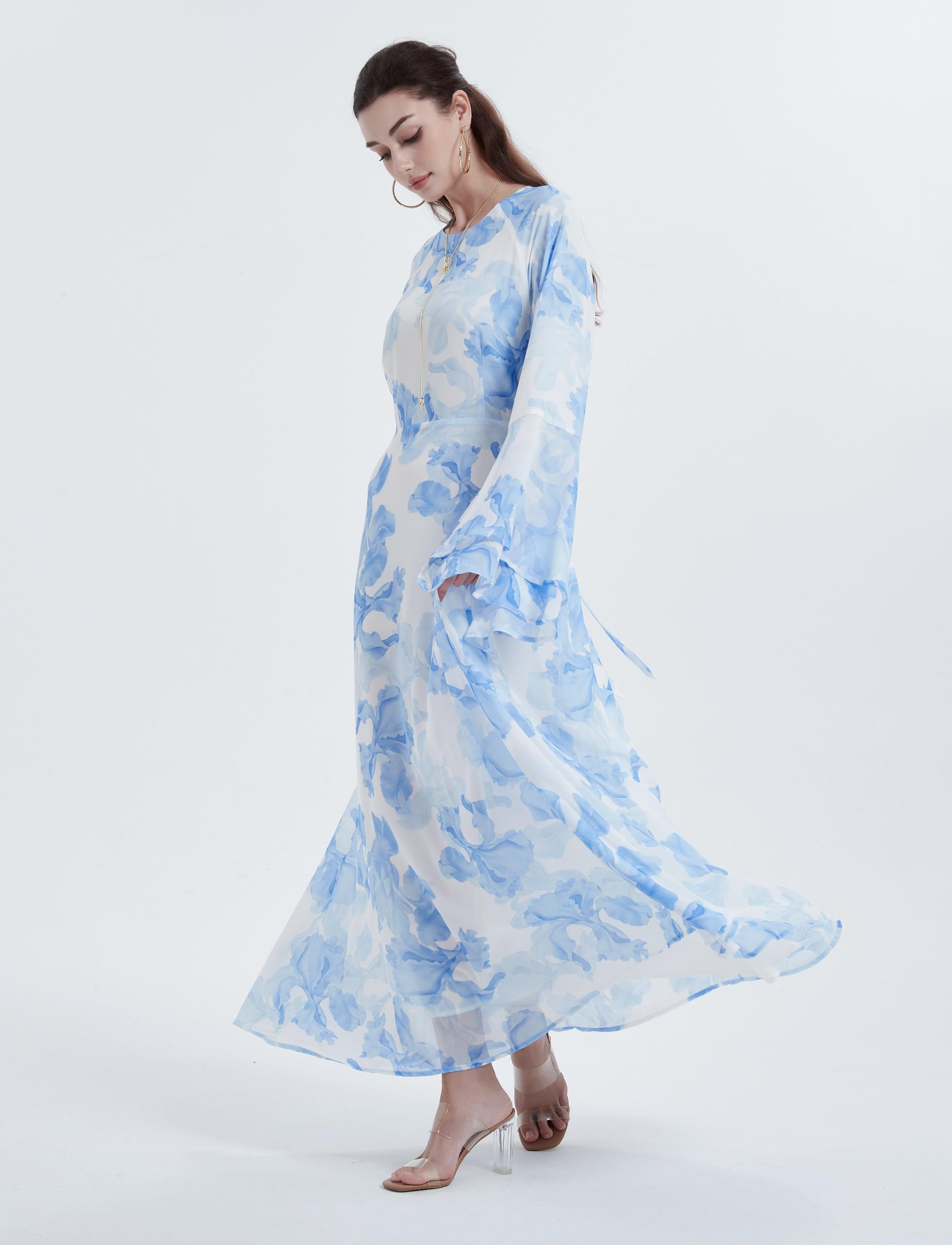 Wholesale Ramadan Kebaya Chiffon Print Dress Headscarf Set MSL8266 - OEM ODM Modest Wear Factory