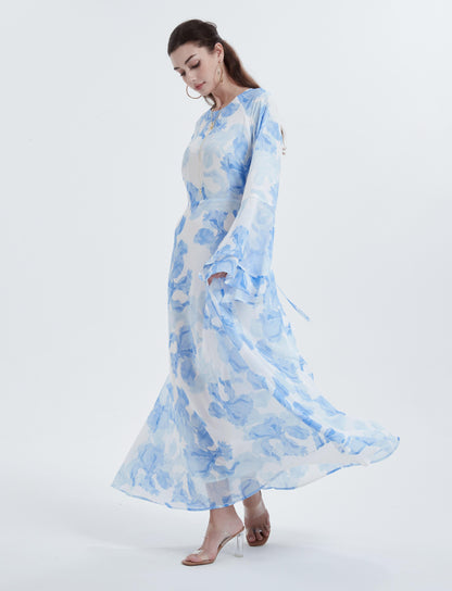 Wholesale Ramadan Kebaya Chiffon Print Dress Headscarf Set MSL8266 - OEM ODM Modest Wear Factory