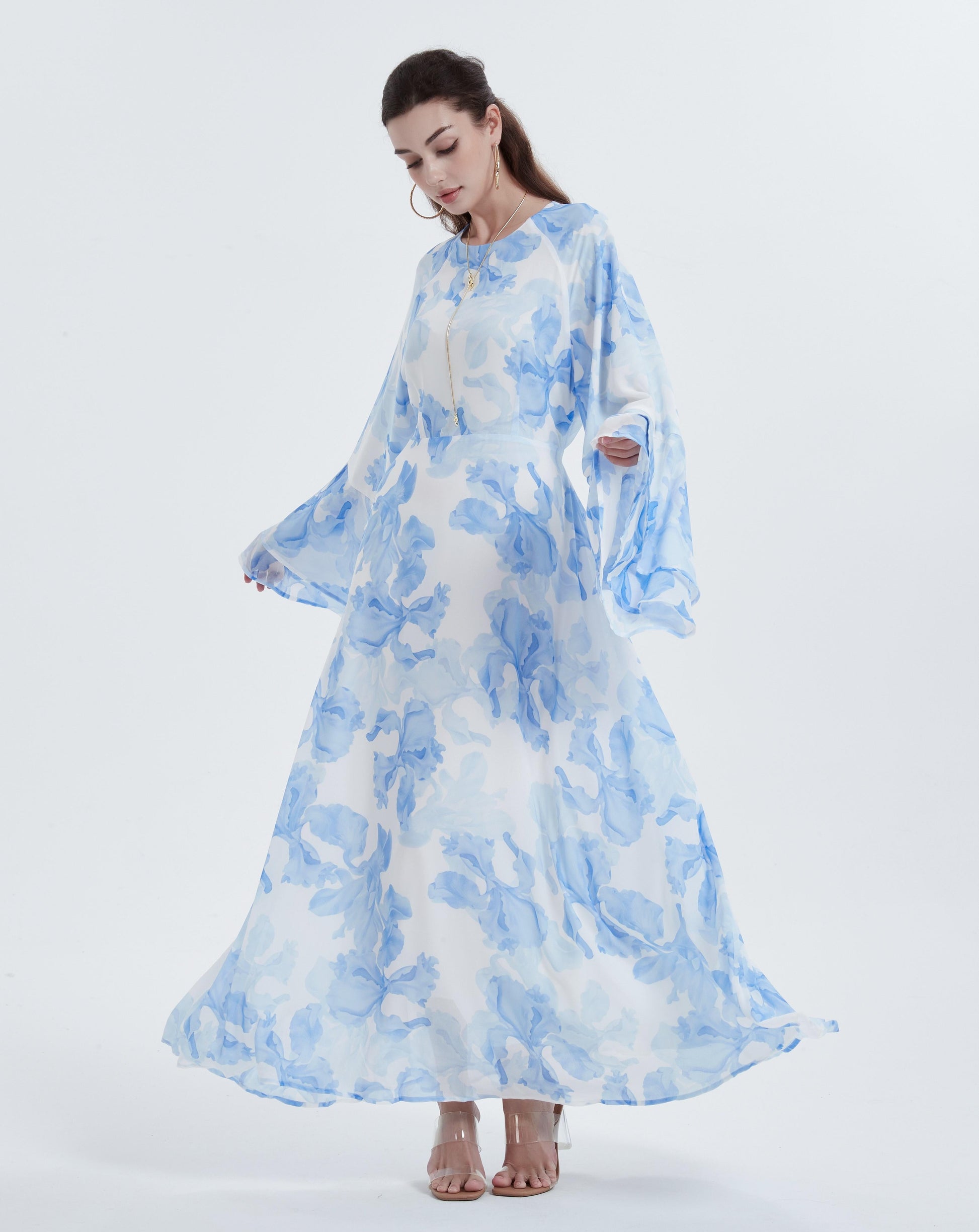 Wholesale Ramadan Kebaya Chiffon Print Dress Headscarf Set MSL8266 - OEM ODM Modest Wear Factory