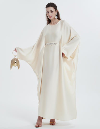 Middle Eastern Muslim Maxi dress women's robe Solid color bat-sleeve diamond waist abaya MSL1134