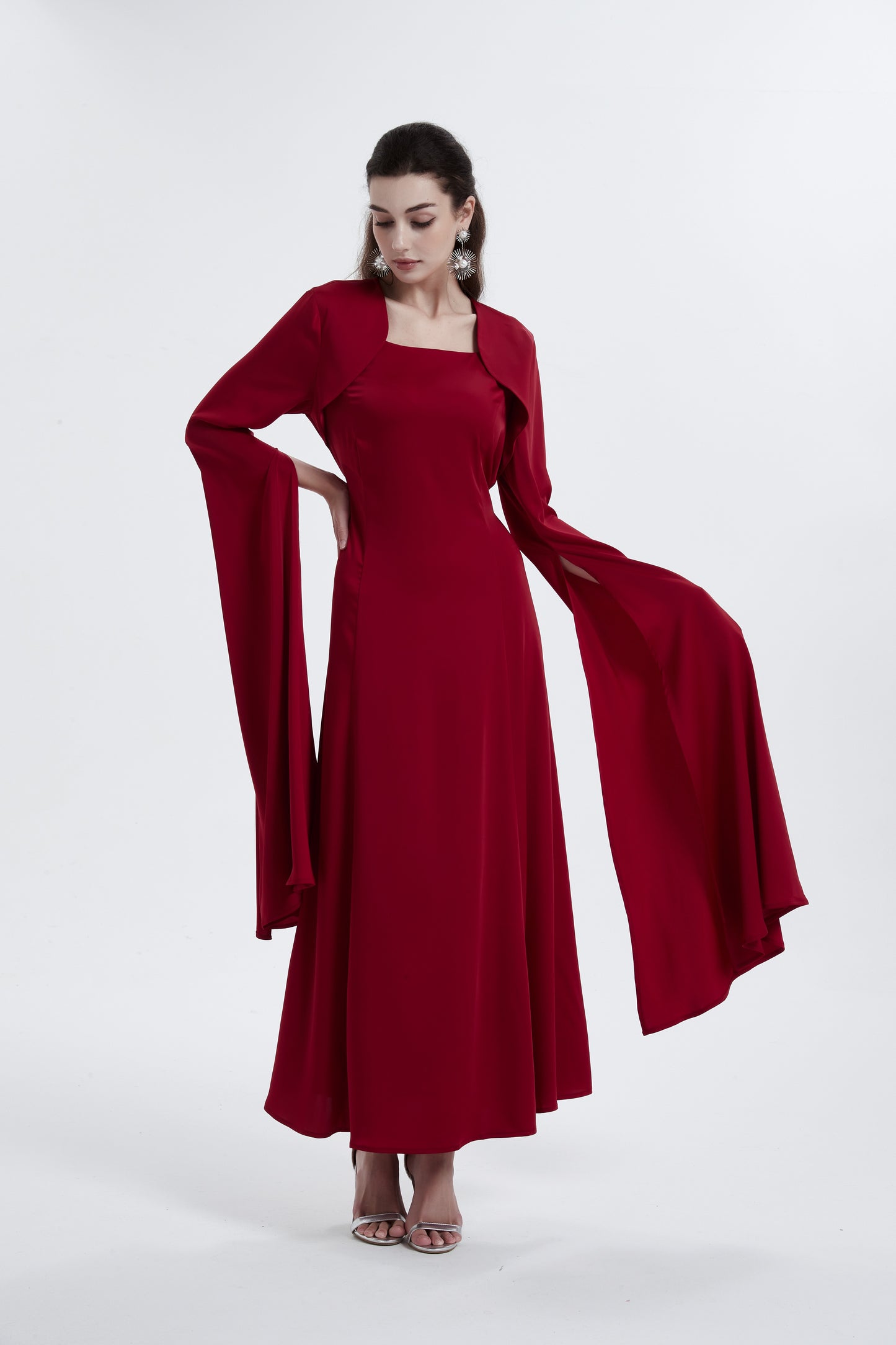 Middle East Muslim women's dress Abaya solid color elegant open long sleeve dress MSL0255