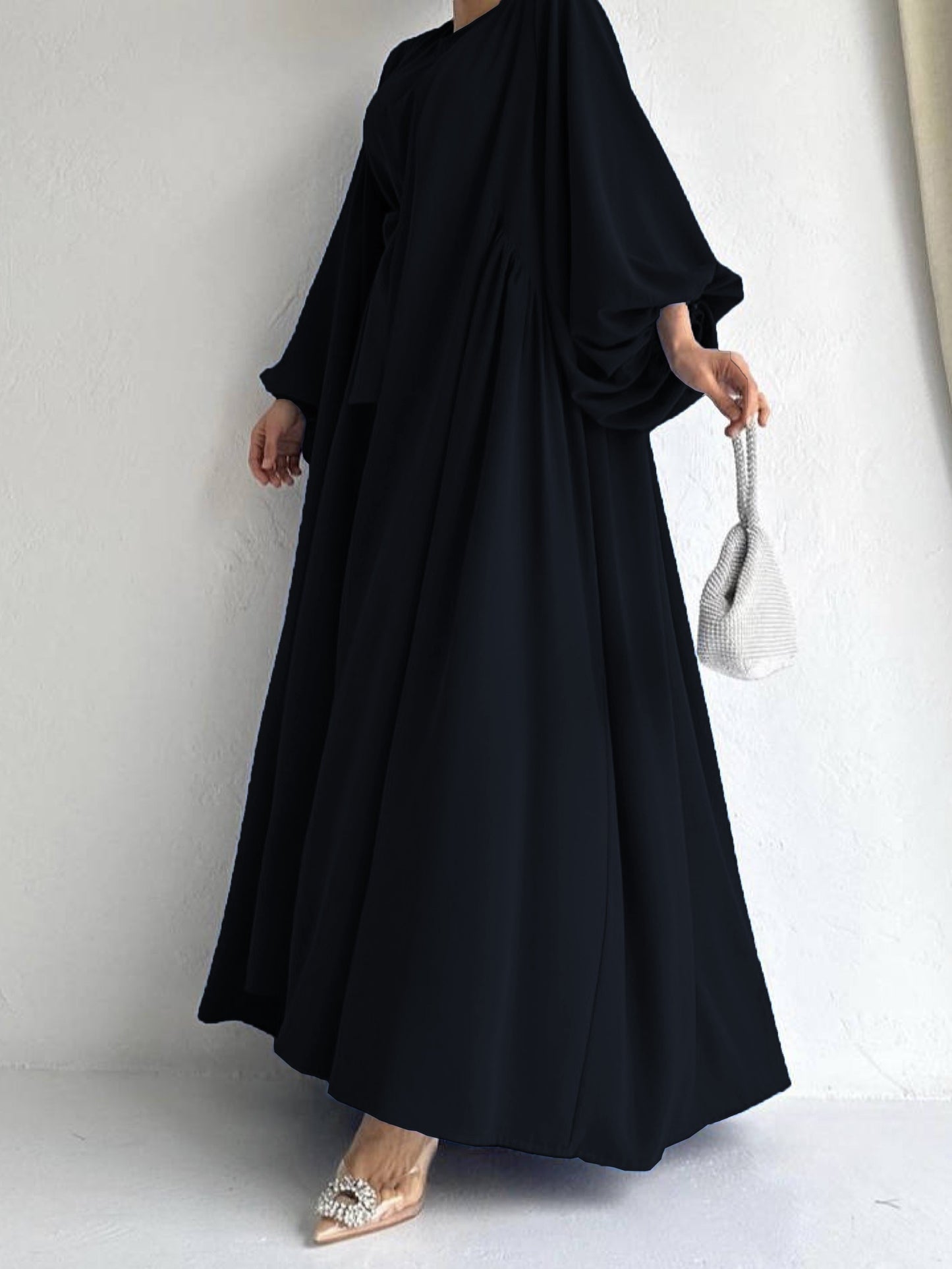 Abaya Ramadan Elegant Solid Two-piece Set Dress, Open Front Coverup & Tie Waist Abayas Outfits, Islam Women's Clothing Kaftan MSL39