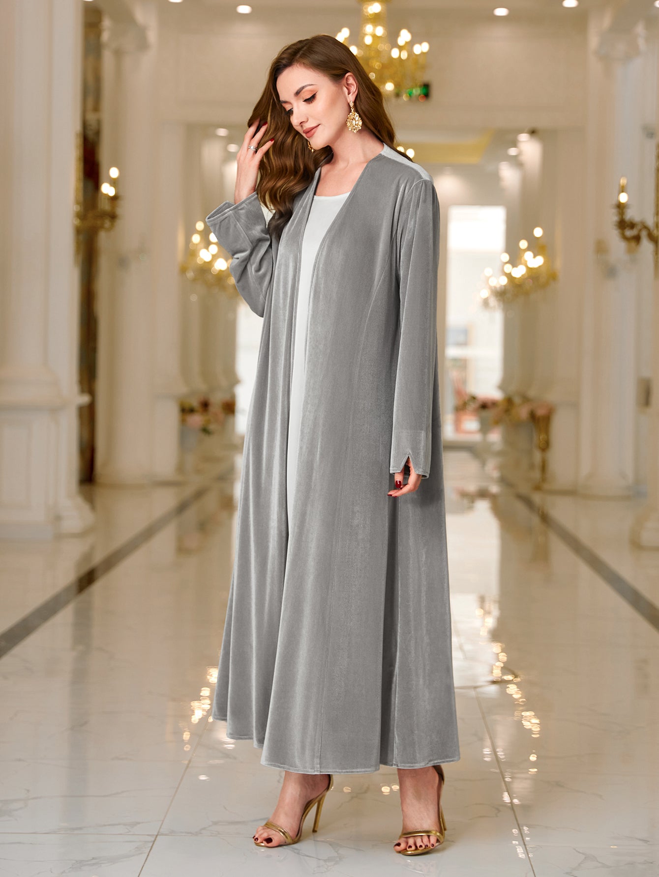 Middle East Dubai Muslim women's autumn and winter thick flannelette cardigan abaya solid color robes MSL109