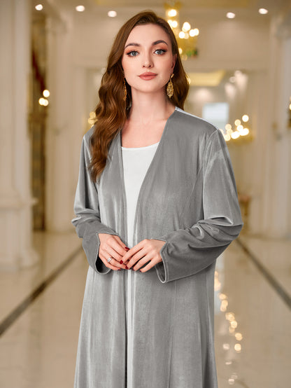 Middle East Dubai Muslim women's autumn and winter thick flannelette cardigan abaya solid color robes MSL109