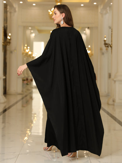 Ramadan Abaya Button Front Batwing Sleeve Modest Dress, Elegant Loose Solid Color Cloak Maxi Outwear Kaftan, Women's Clothing MSL123