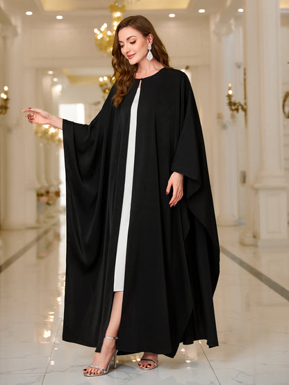 Ramadan Abaya Button Front Batwing Sleeve Modest Dress, Elegant Loose Solid Color Cloak Maxi Outwear Kaftan, Women's Clothing MSL123