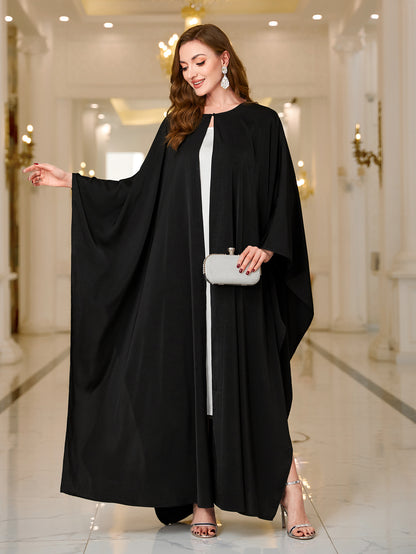 Ramadan Abaya Button Front Batwing Sleeve Modest Dress, Elegant Loose Solid Color Cloak Maxi Outwear Kaftan, Women's Clothing MSL123