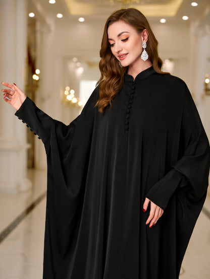 Ramadan Abaya Button Front Batwing Sleeve Modest Dress, Elegant Loose Solid Color Cloak Maxi Outwear Kaftan, Women's Clothing MSL125