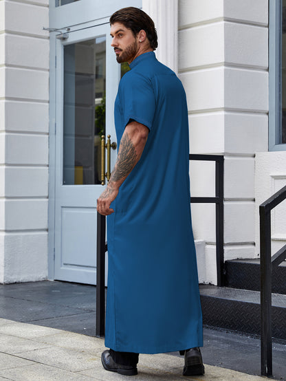 Ramadan Men's Muslim Robe Shirt With Vertical Stripes And Pocket - Islam Thobe Abaya Perfect For Casual And Formal Occasions 181-20