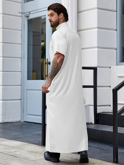 Ramadan Men's Muslim Robe Shirt With Vertical Stripes And Pocket - Islam Thobe Abaya Perfect For Casual And Formal Occasions 181-20